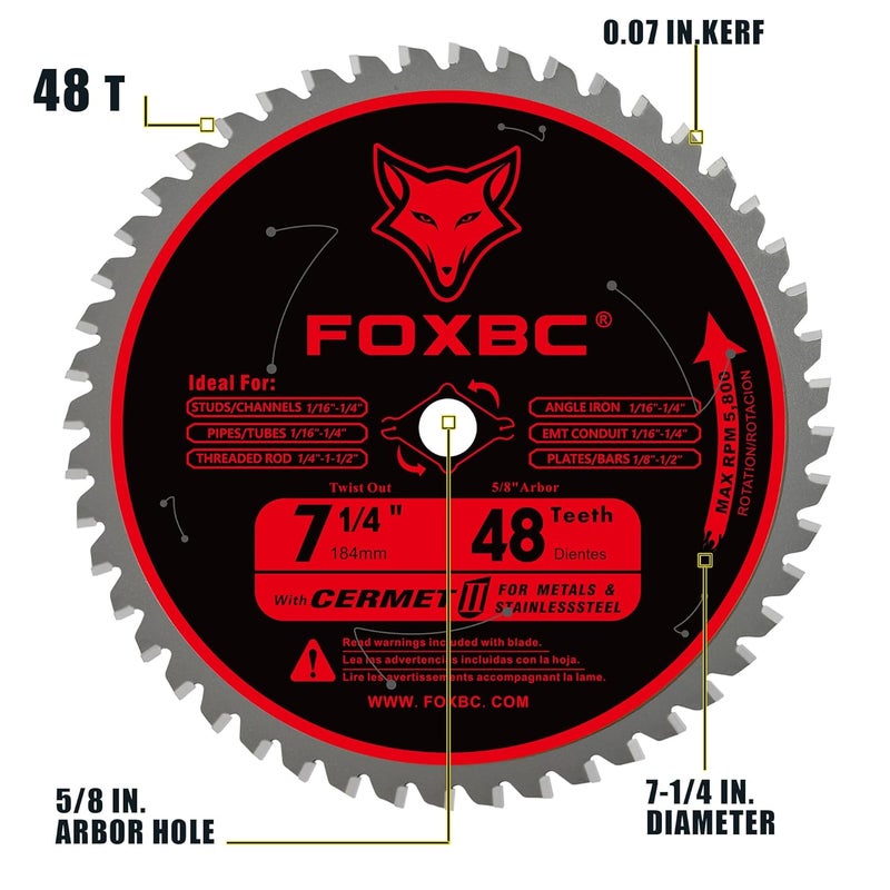 FOXBC 7-1/4 inch Circular Saw Blade Metal and Stainless Steel Cutting 48 Teeth, Replacement for Diablo D0748CF Ceramic Carbide Saw Blade - Image 2
